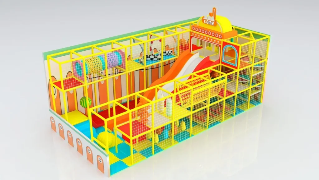 تجهيز منطقة ألعاب سوفت بلاي للأطفال متعددة المستويات مع زحاليق وأنفاق تسلق داخل مركز ترفيهي آمن للأطفال