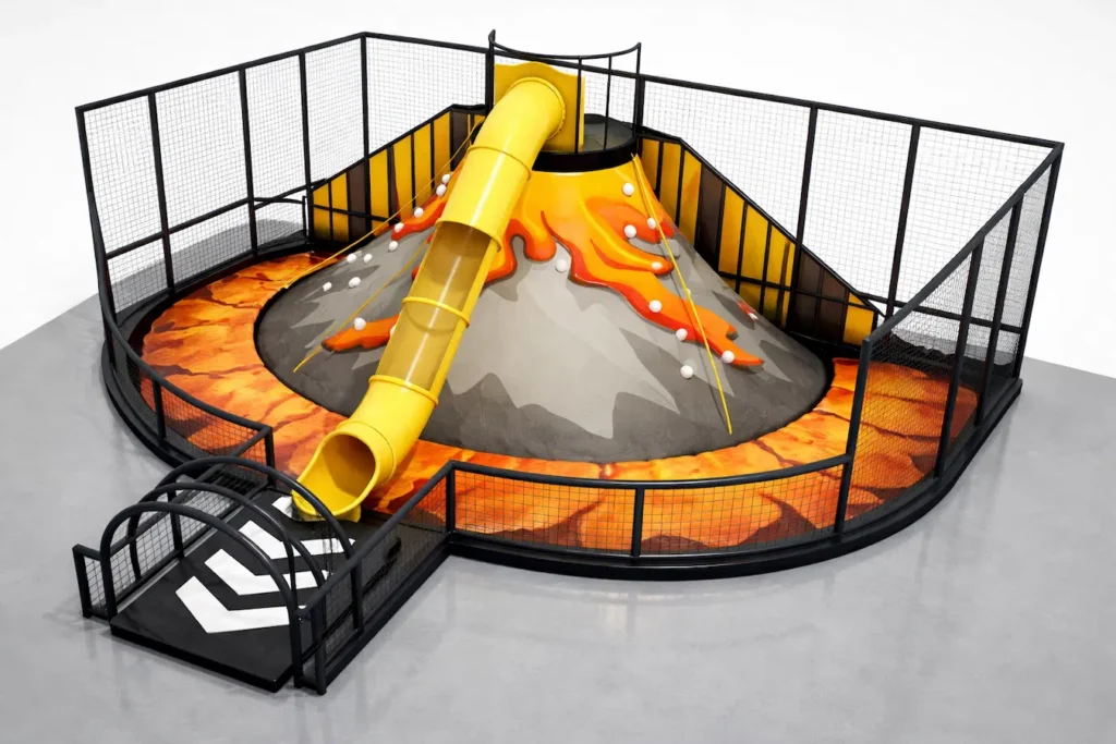 تصميم لعبة بركان ترفيهية للأطفال مع زحليقة أنبوبية ومنطقة مغامرات آمنة داخل مركز ألعاب داخلي